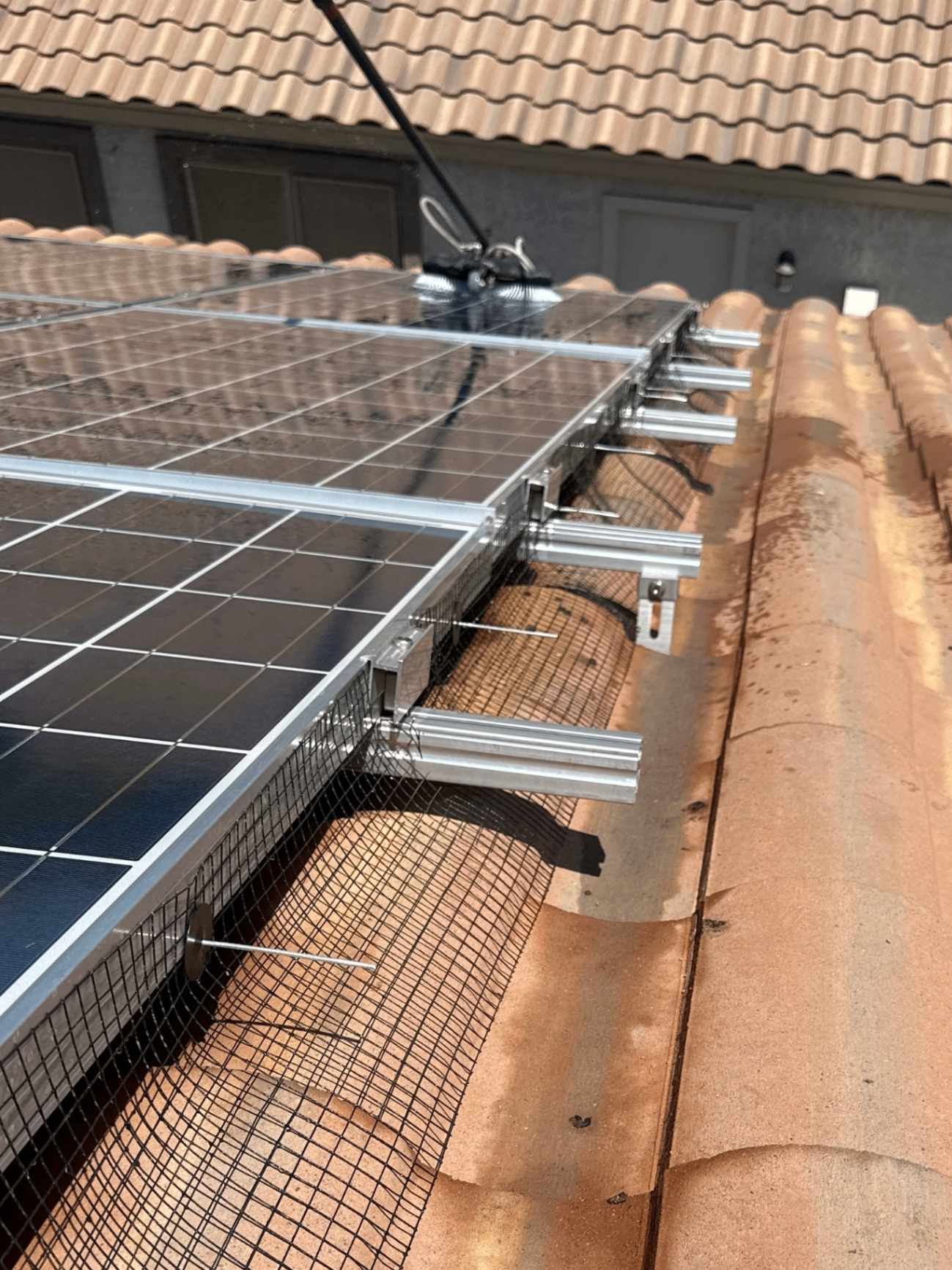 Critter guard installed on solar panels